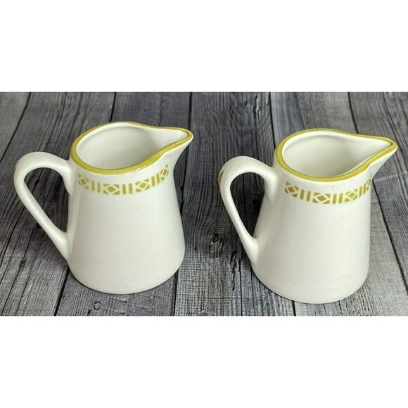 Vintage Jackson China Creamer Set Geometric Yellow Trim 3.25" Tall - Picture 5 of 7